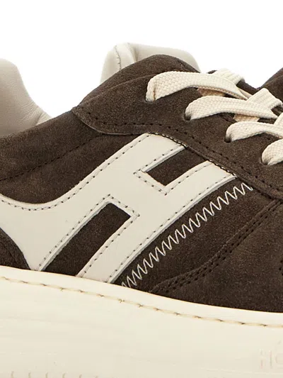 Hogan Leather Sneakers With Suede Finish And Rubber Sole In Brown