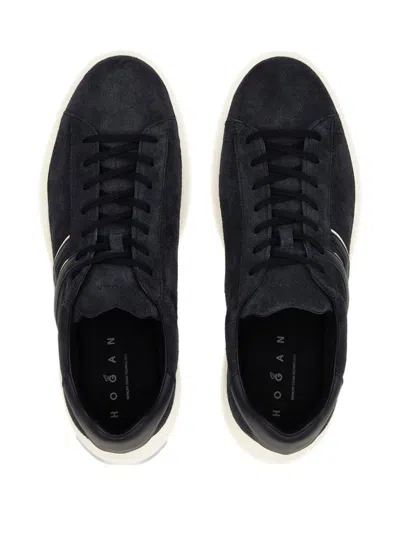 Hogan Black Leather Sneakers With Logo-embellished Side Panels In Black