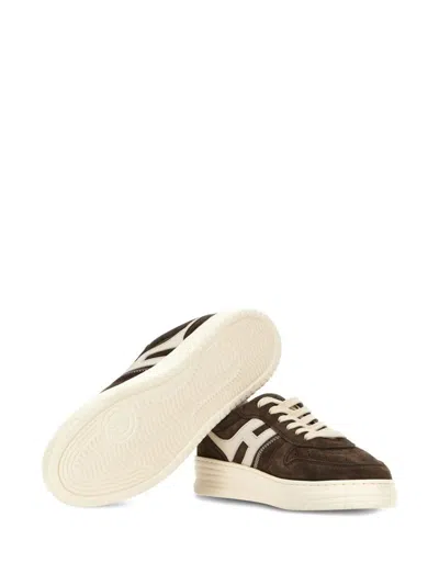 Hogan Leather Sneakers With Suede Finish And Rubber Sole In Brown