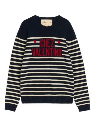 Valentino Garavani Crewneck Sweater With Bold Jacquard Motif In Black