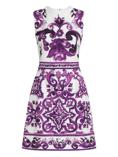 Dolce & Gabbana Women Maiolica Print Cotton Blend Dress In Multi