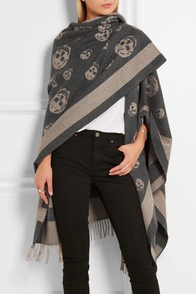 Shop Alexander Mcqueen Skull-printed Cashmere And Wool-blend Cape