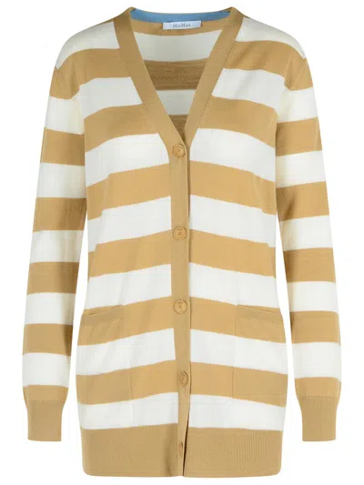 Max Mara 'fiemme' Virgin Wool Sand Cardigan In Nude