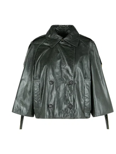 Max Mara Double Breasted Leather Jacket In Green