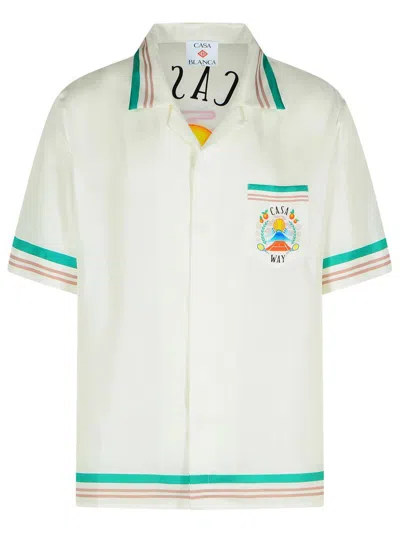 Casablanca Mens Tbc Cuban-collar Graphic-pattern Silk Shirt In White