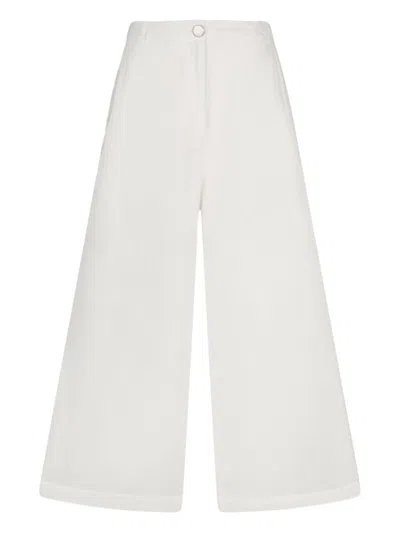 Liu •jo Liu Jo White Ramie Trousers With Semi-sheer Construction In White