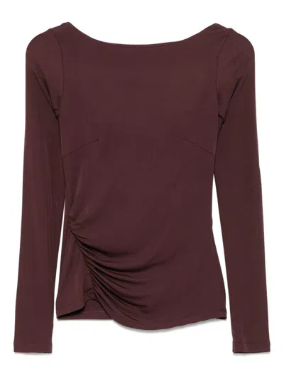 Elisabetta Franchi Brown T-shirt With Boat Neck Thin Straps
