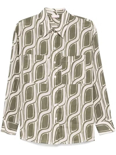 Liu •jo Ramie Shirt In Green Mitif With Two Chest Patch Pockets