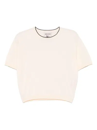 Semicouture Beige Cotton Sweater With Short Sleeves In Neutral