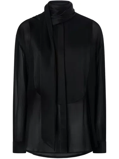 Pinko Flowing Black Viscose Shirt With Classic Collar In Black
