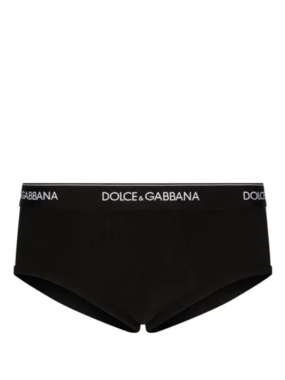 Dolce & Gabbana Black Cotton Briefs With White Logo In Black
