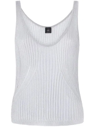 Pinko Noha Viscose And Metallized Fibre Tank Top In Silver