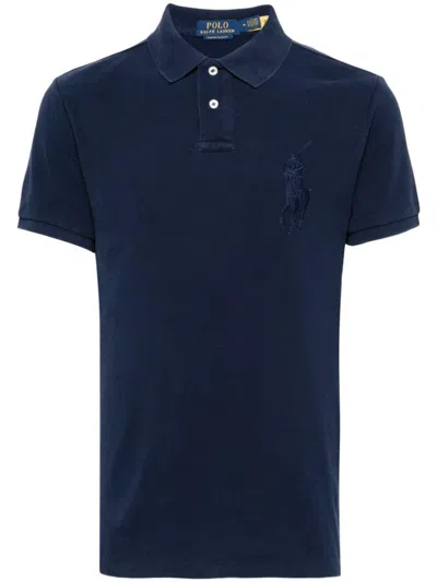 Polo Ralph Lauren Blue Polo Shirt With Large Pony Detail On The Front In Cotton Piquet Man In Blue