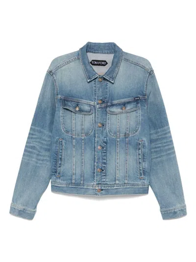 Tom Ford Casual Jacket With Waist Tabs And Pockets In Blue