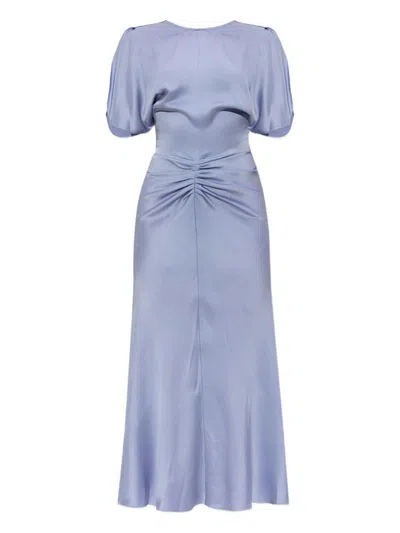 Victoria Beckham Midi Dress With Ruffles And Puff Sleeves In Blue