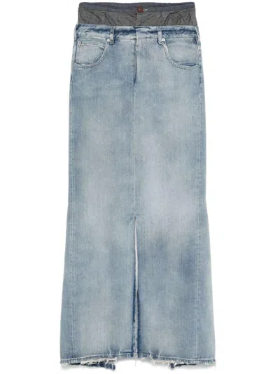 Maison Margiela Long Denim Skirt With Slit In Blue