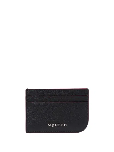 Alexander Mcqueen Black Pebbled Leather Card Holder With Logo