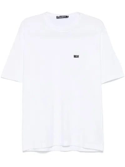 Dolce & Gabbana Crew Neck T-shirt In White With Logo In White