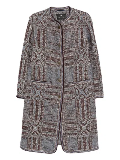 Etro Grey Boucl Jacquard Coat In Multi