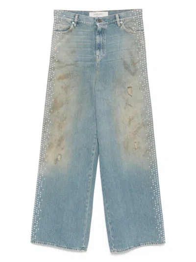 Golden Goose Embellished Wide-leg Jeans In Blue