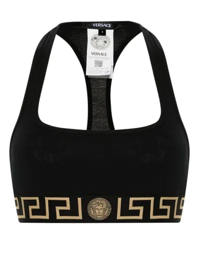 Versace Bra With Elastic Band Featuring The Greca Motif In Black
