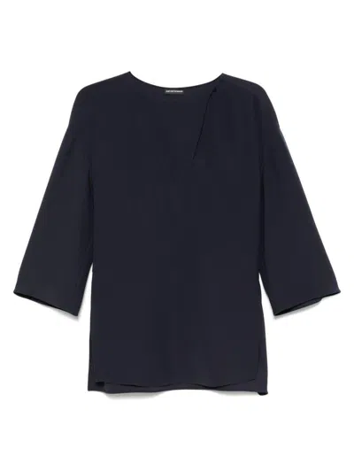Emporio Armani Technical Cady Blouse With Laser Cuts In Black