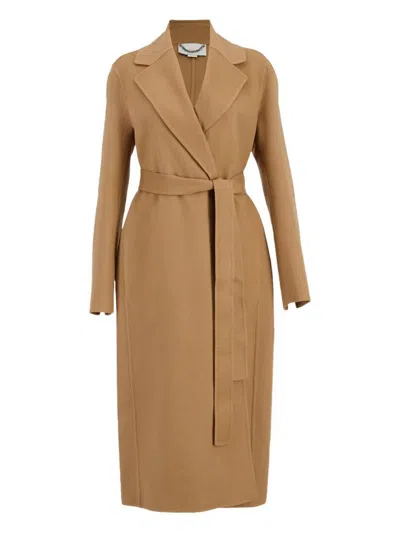 Stella Mccartney Belted Wrap Coat With Notched Lapel In Brown