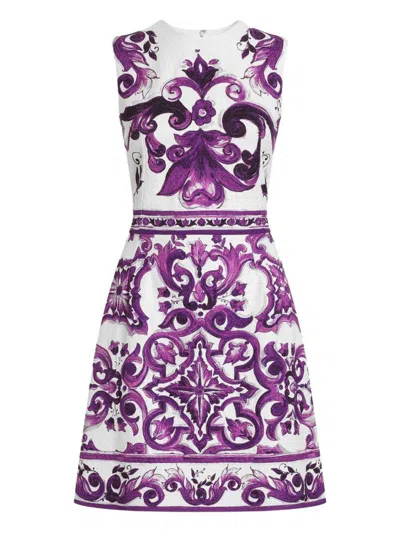 Dolce & Gabbana Women Maiolica Print Cotton Blend Dress In Multi