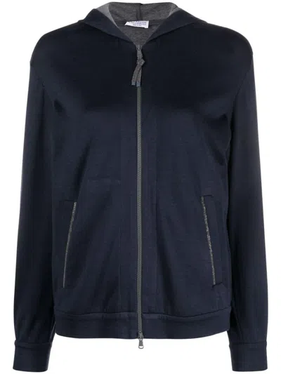 Brunello Cucinelli Cotton And Silk Hoodie In Blue