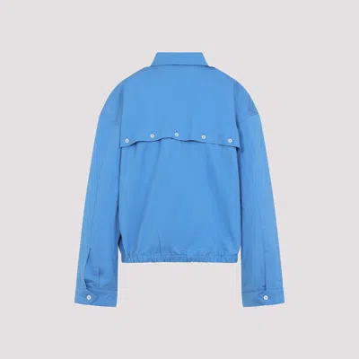 Miu Miu Button-down Collar Cotton Jacket With Elastic Hem In Blue