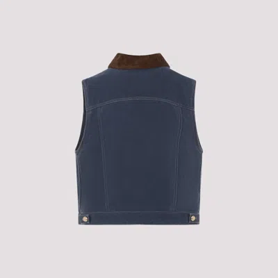 Miu Miu Flap Pocket Denim Jacket With Flock Collar In Blue