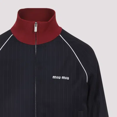 Miu Miu Pinstripe Wool Jacket With Stand-up Collar In Blue