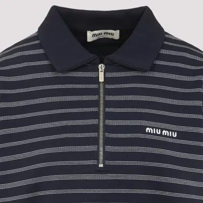 Miu Miu Striped Cotton Sweatshirt With Pointed Collar