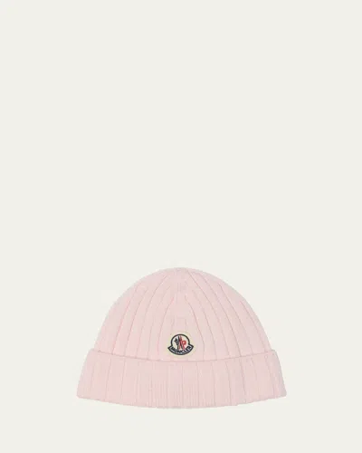 Moncler Girl's Rib-knit Wool Beanie With Earflaps In Pink