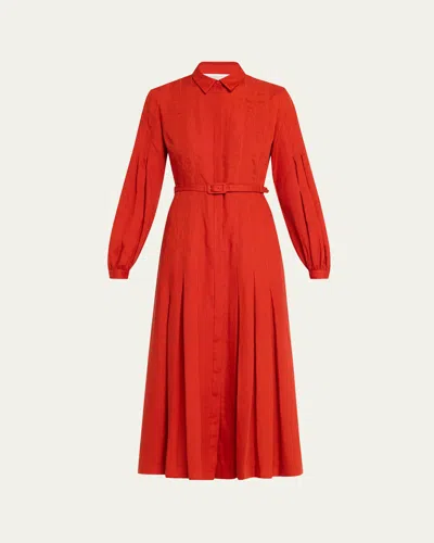 Gabriela Hearst Aleka Long-sleeve Linen Shirtdress In Red