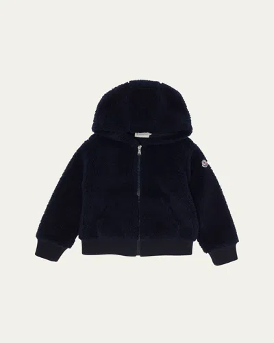 Moncler Boy's Teddy Fleece Zip-front Sweatshirt In Blue