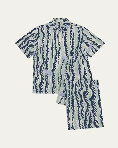 Olivia Von Halle Alabama Marina Dolphin-print Silk Pajama Set In Blue