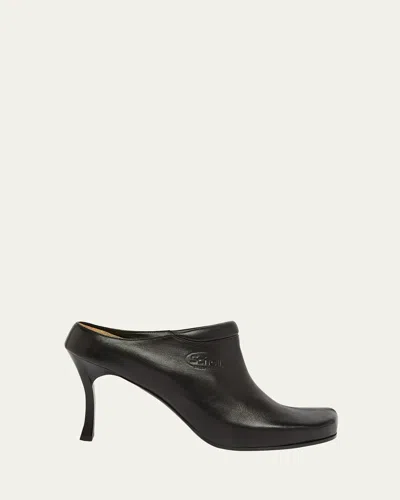 Balenciaga Debossed Logo Heeled Mules In Black