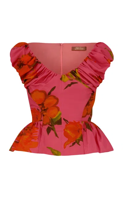 Lela Rose Floral-print Cotton Peplum Top