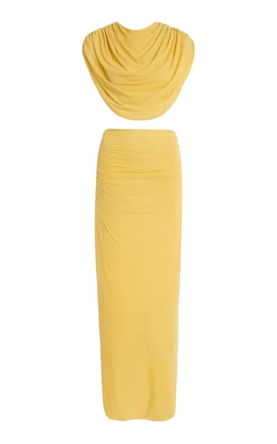 Maygel Coronel Amalra Draped Stretch-jersey Top And Skirt Set