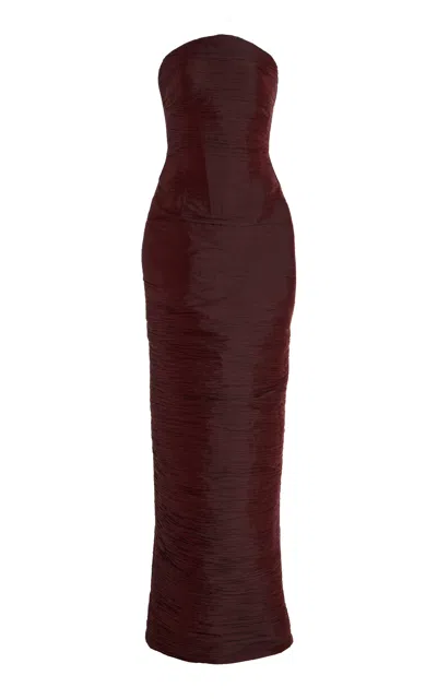 Marmar Halim Strapless Pleated Taffeta Gown