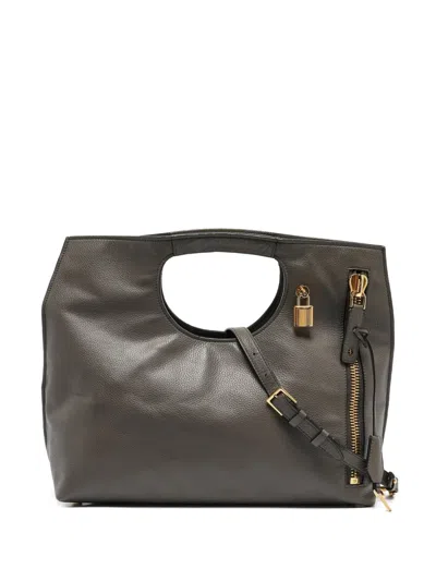 Pre-owned Tom Ford  Leather Padlock Shoulder Bag In Gray
