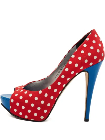 Pre-owned Gina 2024 Polka-dot Platform Pumps In Red