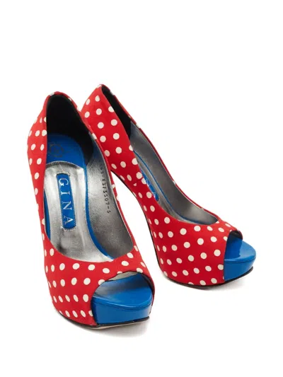 Pre-owned Gina 2024 Polka-dot Platform Pumps In Red