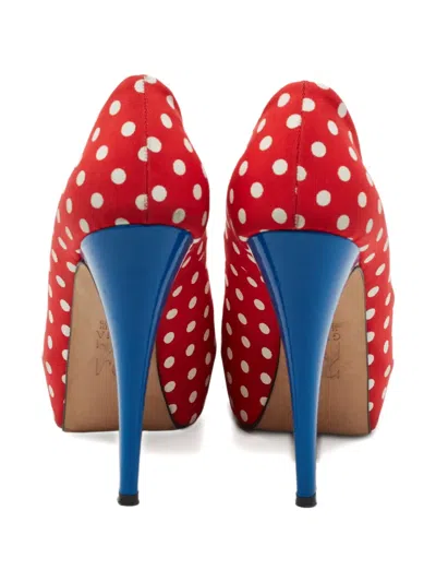 Pre-owned Gina 2024 Polka-dot Platform Pumps In Red