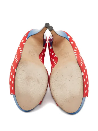 Pre-owned Gina 2024 Polka-dot Platform Pumps In Red