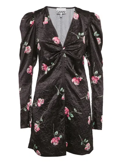 Pre-owned Ganni 2023 Puff-sleeve Floral-print Dress