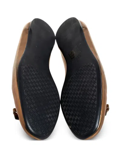 Pre-owned Gucci Leather Bow Flats In Gold
