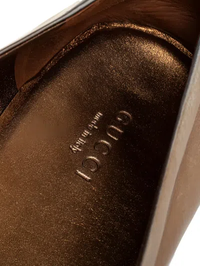 Pre-owned Gucci Leather Bow Flats In Gold