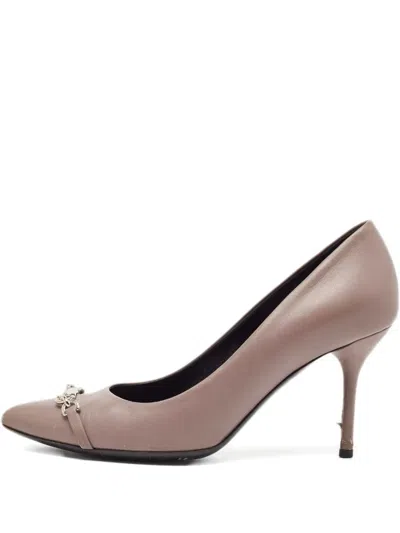 Pre-owned Gucci 110mm Leather Chain-detail Pumps In Purple